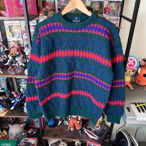 Vintage Regatta Sport Wool Knit Sweater Green Red Purple Pattern Men’s L